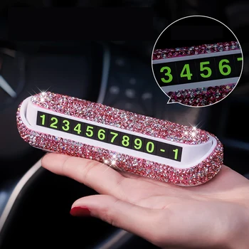 Cristal De Diamant Ascuns Temporar Card De Parcare Stras Cu Fraieri Numărul De Telefon Card Stras Placa Styling Auto