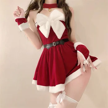 Crăciun Roșu De Pluș Rochie De Femei Costum Petrecere Sexy Sexy Lingeries De Sex Feminin Kawaii Iarnă Anul Nou 7 Bucată Cosplay Uniformă De Menajeră Anime