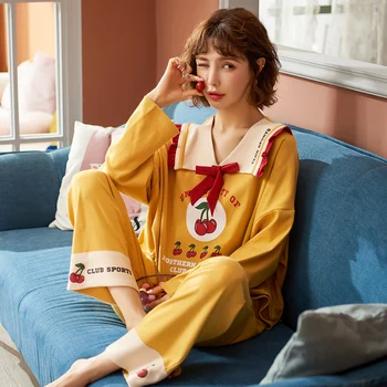 Cu Mâneci lungi de Bumbac Pijama Set Stil Feminin Pijamale Toamna Femei Casual Pijamale Decor Acasă Moale Și Confortabilă Pijama Se