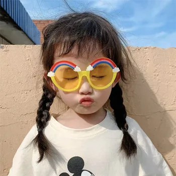 Curcubeu drăguț Protectie UV Fată Băiat Shades ochelari de Soare pentru Copii Rotund Brand de Lux Desinger în aer liber Ochelari Moda 2021 Noi