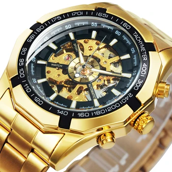 Câștigătorul Ceas Barbati de Lux de Aur Schelet Automat Mechanical Ceas de Moda pentru Bărbați Ceasuri reloj hombre relogio masculino