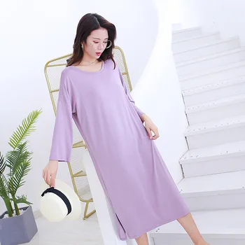 Cămașă de noapte pentru Femei Multi-culoare Pijamale pentru Alegerea Modală Subțire Cămașă de noapte de sex Feminin Culoare Solidă Plus Dimensiune Lung Somn Rochie Homewear