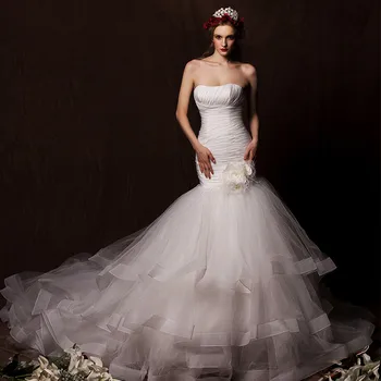 dantelă flori Simple, ieftine de Nunta sexy iubita tul niveluri încreți noua Moda vestido de noiva mama de rochii de mireasa