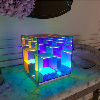 DC5V USB LED Rubiks Cube Box Trei-dimensional Lampa de Masa Decor de birou Lumina de Noapte Acrilice Cub de Lumină Ambientală Felinar