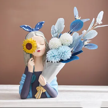 De Anul nou Fată Drăguță Rășină Vaza Decor Simulare Artificială Flori False Home Decor de Masă Ornamente Petrecere de Nunta Nordice