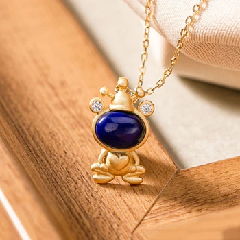 De aur antice măiestrie încrustat lapis lazuli ciudate broscuta pandantiv colier farmec copilăresc și proaspăt doamnelor bijuterii