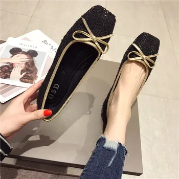 De Dimensiuni Mari 35-42 Moda Pentru Femei Pantofi New Silk Bow Doamnelor Apartamente Confortabile Deget De La Picior Pătrat Plat Pantofi Femei Pantofi Casual De Primavara Toamna