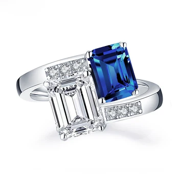 De Lux 100% Argint 925 Creat Pătrat Inele De Nunta Pentru Femei Trec Diamant Test Aniversare Bijuterii Bijuterii Fine Cadou