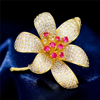 De lux AAA Cubic Zirconia Placat cu Aur Floare Broșă Pin Femeile Corsaj de Moda High-end Broșă Elegantă Haină Pulover Ace Cadouri