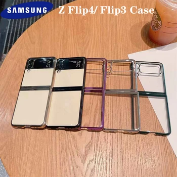 De lux, Aur Placare Caz de Telefon Pentru Samsung Galaxy Z Flip4/Flip3 5G Camera Proteja Transparent PC Greu Capacul Pentru Z Flip3 Bara