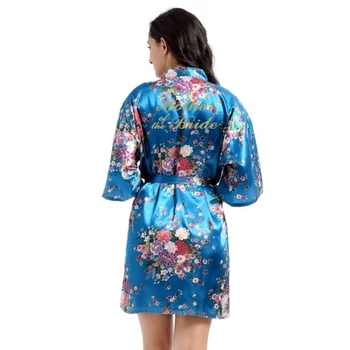 De vânzare cu amănuntul Mama Miresei Scrisoare Sclipici Aur Narcisa Femei Floral Kimono-Halat din Satin Petrecerea de Nunta Spa Robe T77