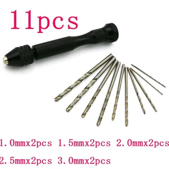 De înaltă calitate 11pcs foraj manual instrument de bază din aliaj de aluminiu burghiu de mână poftă de mâncare mini cam 1 mm/1,5 mm/2mm/2,5 mm/3mm