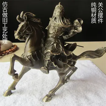 decor art-craft Guan Guan ornamente de dimensiuni mici meserii cupru alama Guan gong Guan antic vechi de cal