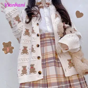 Desene animate pulover Femei 2022 moda cardigan femei îmbrăcăminte de Urs kawaii drăguț tricotat cu maneca Lunga jk Japoneză pulovere topuri femme