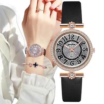 Diamant De Lux Femei De Moda 2022 Fierbinte Ceasuri Set De Calități Doamnelor Cuarț Ceasuri De Mana Casual Femei Din Piele Ceas De Cadouri