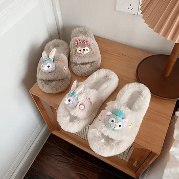 Disney StellaLou Duffy Urs Dulce Doamnelor de Desene animate 3D de Pluș, Papuci de Casă și Confortabile Pantofi Plat Papuci de Pluș