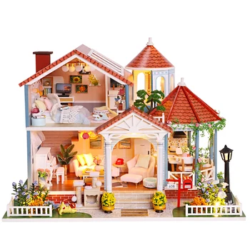DIY casă de Păpuși din Lemn, case de păpuși în Miniatură Casă de Păpuși Jucarii pentru Copii Cadou de Ziua de nastere