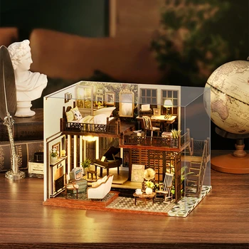 DIY casă de Păpuși în Miniatură Diorama Jucarii Copii lucrate Manual in Miniatura casă de Păpuși, Puzzle Model Mini Casa Baterie Kit Cadou de Ziua de nastere