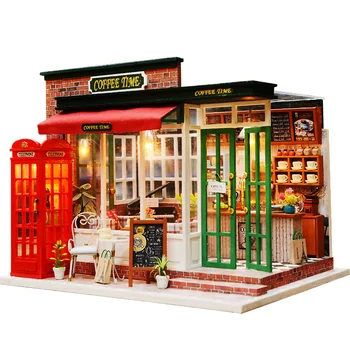 DIY din Lemn Magazin de Cafea casă de Păpuși Miniaturale de Mobilier cu Accesorii Magazin de Flori Papusa Casa Roombox Jucării pentru Adulți Cadouri
