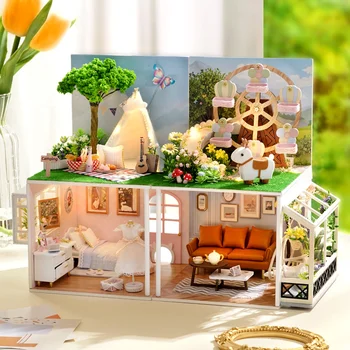 DIY in Miniatura din Lemn Kituri de case Papusa Cu Mobilier Înghețată cafenea, Casa de Păpuși Jucarii Pentru Fete Ziua de nastere Cadouri
