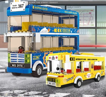 DIY Oraș Double-decker Bus Blocuri de Construcție Garaj Scoala de Autobuz Intercity Camioane Blocuri Oraș Set Prieteni Asambla Cărămizi Jucarii si Cadouri