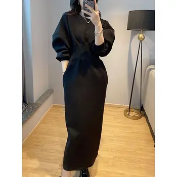 Doamnelor Negru Rochii Vintage, Camasi Pulover Pulovere Supradimensionate Casual Femei Lungă în Jos Rochia de Stradă Haine Retro Ourwear