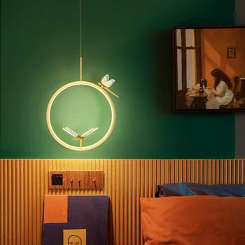 Dormitor noptieră candelabru modern, simplu Nordic living peretele din fundal simplu creativ Libelula noptiera led-uri mici