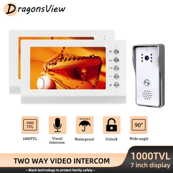 DragonsView Acasă Interfon 7 Inch cu Fir Monitor Viziune de Noapte 1000TVL Usa Camerei Vizuale Video Ușa de Telefon Pentru Sistem de Securitate
