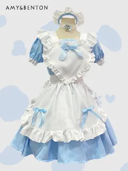 Drăguț Japoneză Stil Lolita Menajera Costum Cosplay Anime Costume de Îmbrăcăminte Rochie de Vara pentru Femei Maneci Scurte Rochie de Slăbire
