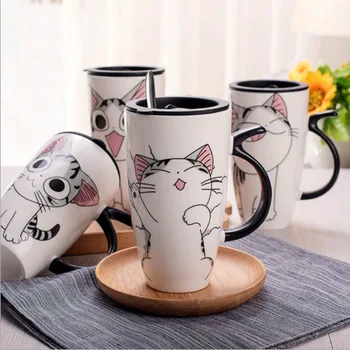 Drăguț Pisica Ceramica Cana de Cafea Cu Capac Mare Capacitate de 600ml de Animale Cani creative Drinkware Cesti de Ceai Noutate Cadouri Cana de Lapte