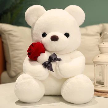 Drăguț Ursuleț de pluș cu Trandafiri Jucărie de Pluș Moale Ursuleț de Pluș Păpușă Romantic Cadou pentru Iubitul Decor Acasă de Ziua Îndrăgostiților Cadouri pentru Fete