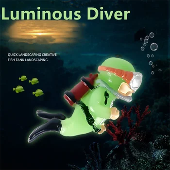 Drăguț Verde Luminos Mini Scafandru Simulat Plutitoare Înotător Subacvatic, Figurine În Miniatură Scafandru Acvariu Ornamente Rezervor De Pește Decor