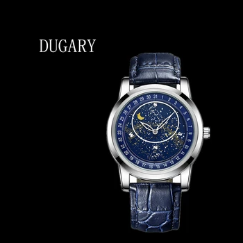 DUGARY romantic cerul înstelat ceasuri Quartz rezistent la apa luminos 42mm afaceri de Moda Ceas curea din piele Relogio Masculino