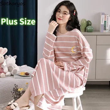 Dungi cămașă de noapte pentru Femei LeisureLong Maneca Pijamale Lejere M-3XL Respirabil Gravide Comfort Body Dulce Print Sleepshirt