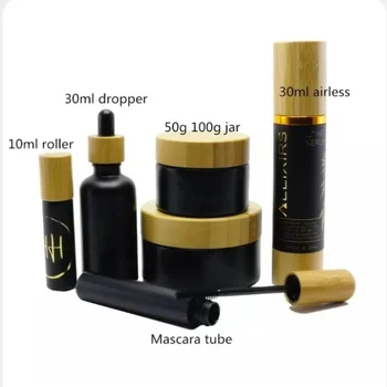 Eco friendly negru mat sticlă mată lotiune spray sticla cu bambus pompa spray 30ml 50ml 100ml 4oz 150ml,bambus cosmetice cbd