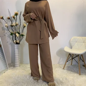 Eid Dubai Abaya Turcia Musulmană Moda Rochie Musulman Seturi Islam Îmbrăcăminte Femei din Două Piese Set Topuri și Pantaloni Lungi de sex Feminin Caftan