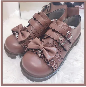 Elev japonez dulce lolita pantofi vintage cap rotund toc mic pentru femei pantofi drăguț lace zburli bowknot kawaii pantofi loli cosplay