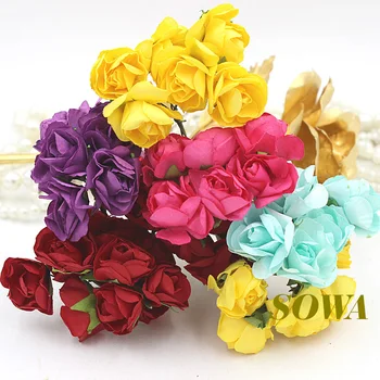 En-gros 720pcs/lot 2,5 cm cap Multicolor Dud Hârtie Buchet de Flori/Tija de Sârmă/ Scrapbooking Artificiale Flori de Trandafir