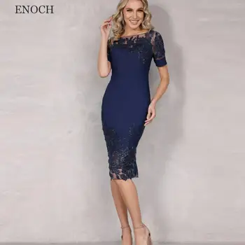 ENOH Elegant O-Gât Sirena Rochii de Cocktail din Dantela Aplicatii Rochii de Partid Pentru Femei Personalizate Vestidos De Gala Ceai-Lungime