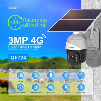 ESCAM QF724 HD 3MP Versiune 4G PT Camera IP Wifi PIR de Alarmă Cu Panou Solar Plin de Culoare Viziune de Noapte rezistent la apa Camerele de Securitate