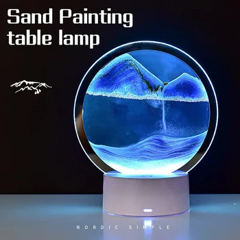 Estompat 3D în Mișcare Nisip Arta Lămpi de Masă RGB Culoare Schimbare Dinamică Clepsidra Lampa Creative Lămpi de Noptieră nisipuri Mișcătoare Birou Veioza