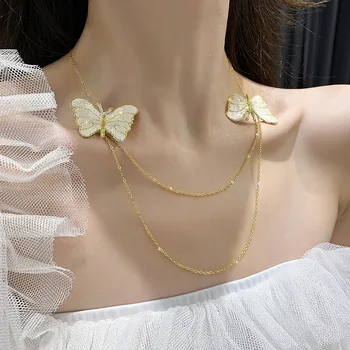 fairy bijuterii clavicula broderie fluture nișă design dublu-strat colier