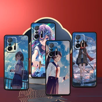 Fată Anime Drăguț Pentru Xiaomi Mi 11T 11i 10T 10i 9T 8 A3 K30S K30T Pro Lite Ultra 5G Silicon Negru Telefonul Acoperi Caz