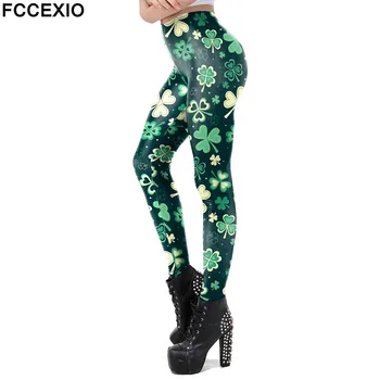 FCCEXIO Moda 3D Imprimate Femei Jambiere Pentru Saint Patrick ' s Day Trifoi Verde de Fitness Pantaloni de Antrenament Slim Leggins Primăvară
