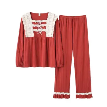 Fdfklak Moda Coreeană Doamnelor Pijamaua De Primavara Toamna Bumbac Casual Homewear Set Maneca Lunga Pantaloni De Pijama Pentru Femei Costum Acasă