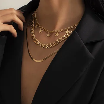 Femei 3-piece set de stele clavicula lanț multi-strat colier de aur șarpe aluminiu lanț colier bijuterii cadouri en-gros