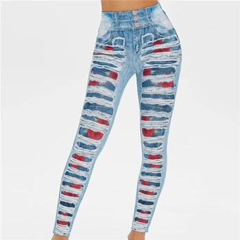Femei de Moda 3D Jean de Imprimare Jambiere Pantaloni Lungi cu Talie Înaltă Casual de Fitness Pantaloni Talie Elastic Pantaloni Skinny Plus Dimensiune Pantaloni