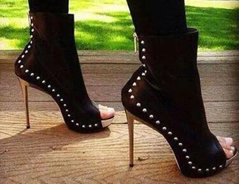 Femei De Moda De Deget De La Picior Deschis Spike Negru Cu Toc Glezna Cizme Toc Stiletto Nit Platform Gladiator, Cizme Pantofi Rochie