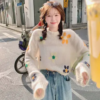 Femei De Moda High Street Epocă 2023 Nou Toamna Iarna Coreean Pulover Imprimare Pulover Tricotate Pulover Maneca Lunga Topuri V16