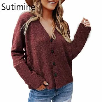 Femei Jacheta de Iarna Solid Haine Femei Casual, Paltoane și Jachete Îmbrăcăminte & Coats V-Neck Knit pentru Femei Îmbrăcăminte pentru Femei pulover